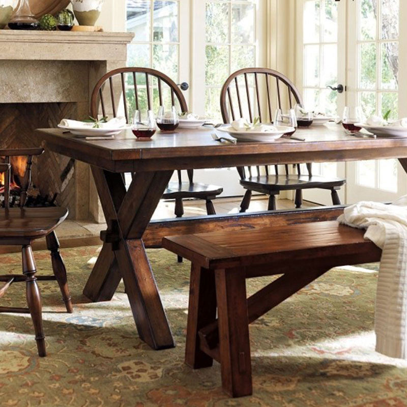 Rectangle Mid-Century Dining Table Brown Tone Fixed Table with Pinewood Solid Wood Clearhalo ' dining_table' 'Dining Tables & Seating' 'Dining Tables' 'furn' 'furn_dining_table' 'Furniture' 'furniture_dining_table' 'Kitchen & Dining Furniture' 'kitchen&dining_furn' 'kitchen' 'kitchen_dining_table' 4342930