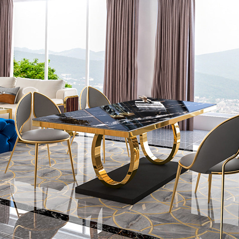 Traditional Luxury Dining Table Rectangle Sintered Stone Table with Gold Frame Black 55.1"L x 31.5"W x 29.5"H Without Chairs Clearhalo ' dining_table' 'Dining Tables & Seating' 'Dining Tables' 'furn' 'furn_dining_table' 'Furniture' 'furniture_dining_table' 'Kitchen & Dining Furniture' 'kitchen&dining_furn' 'kitchen' 'kitchen_dining_table' 4342942