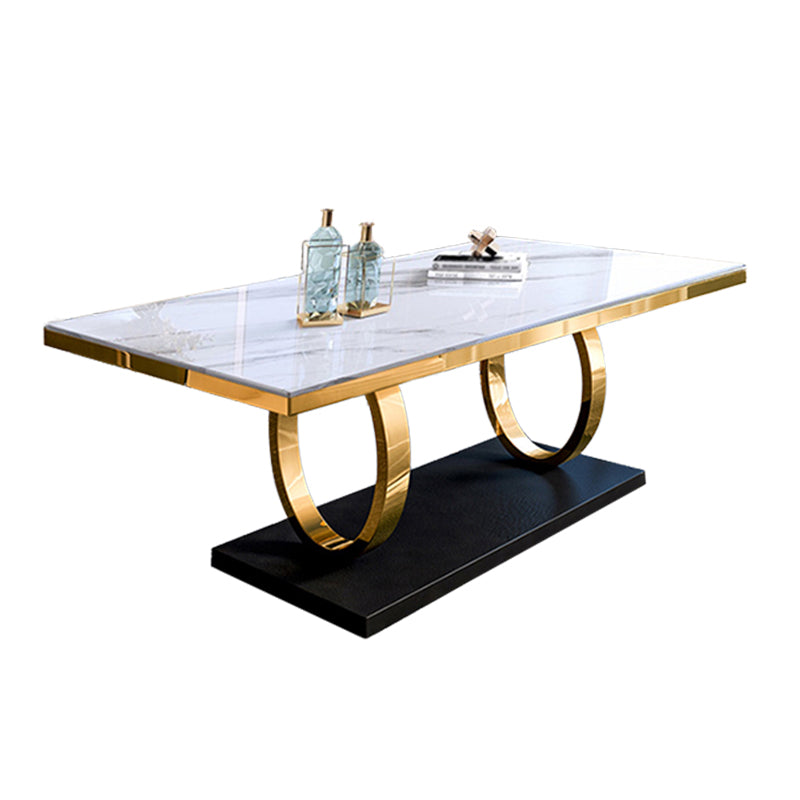 Traditional Luxury Dining Table Rectangle Sintered Stone Table with Gold Frame White Without Chairs Clearhalo ' dining_table' 'Dining Tables & Seating' 'Dining Tables' 'furn' 'furn_dining_table' 'Furniture' 'furniture_dining_table' 'Kitchen & Dining Furniture' 'kitchen&dining_furn' 'kitchen' 'kitchen_dining_table' 4342946