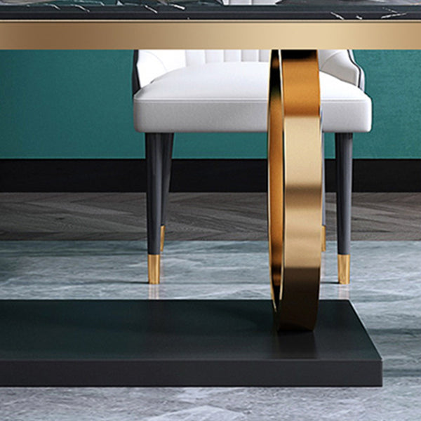 Traditional Luxury Dining Table Rectangle Sintered Stone Table with Gold Frame Clearhalo ' dining_table' 'Dining Tables & Seating' 'Dining Tables' 'furn' 'furn_dining_table' 'Furniture' 'furniture_dining_table' 'Kitchen & Dining Furniture' 'kitchen&dining_furn' 'kitchen' 'kitchen_dining_table' 4342949