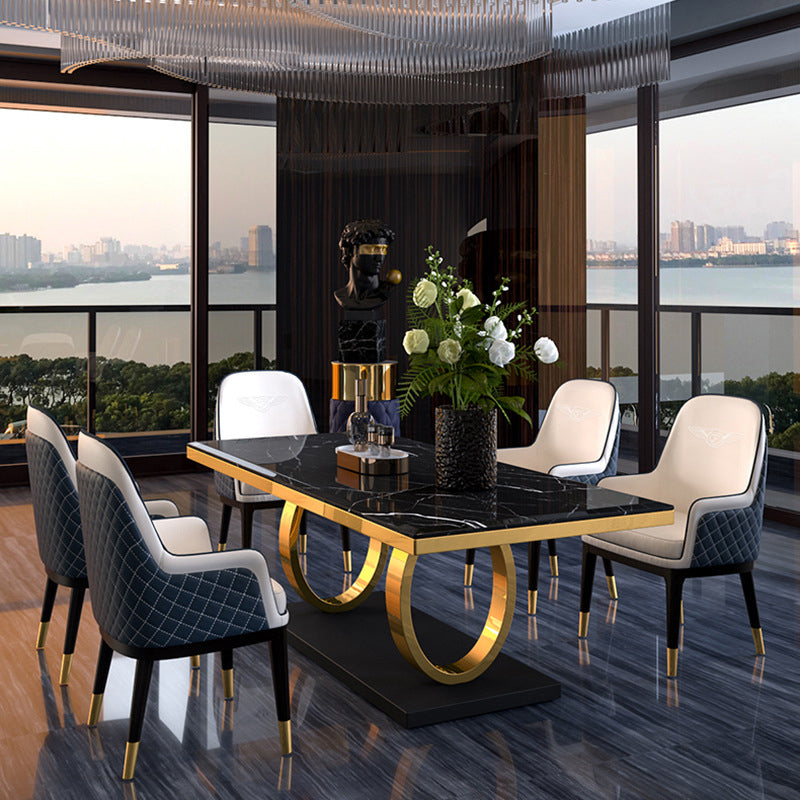 Traditional Luxury Dining Table Rectangle Sintered Stone Table with Gold Frame Clearhalo ' dining_table' 'Dining Tables & Seating' 'Dining Tables' 'furn' 'furn_dining_table' 'Furniture' 'furniture_dining_table' 'Kitchen & Dining Furniture' 'kitchen&dining_furn' 'kitchen' 'kitchen_dining_table' 4342951
