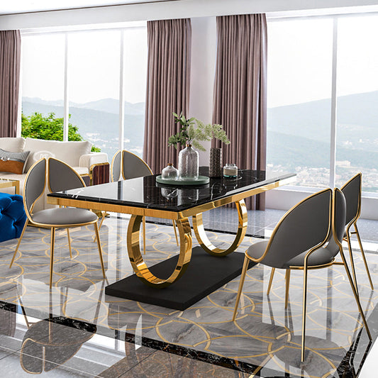 Traditional Luxury Dining Table Rectangle Sintered Stone Table with Gold Frame