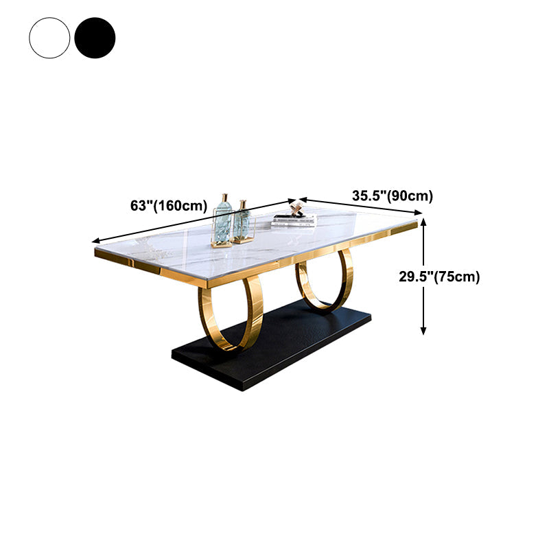 Traditional Luxury Dining Table Rectangle Sintered Stone Table with Gold Frame Clearhalo ' dining_table' 'Dining Tables & Seating' 'Dining Tables' 'furn' 'furn_dining_table' 'Furniture' 'furniture_dining_table' 'Kitchen & Dining Furniture' 'kitchen&dining_furn' 'kitchen' 'kitchen_dining_table' 4342954