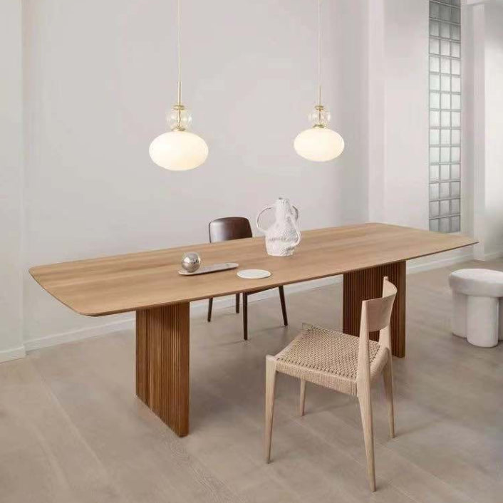 Solid Wood Simplicity Dining Table Wood Double Pedestal Table for Dining Room 63"L x 27.6"W x 29.5"H Natural Clearhalo ' dining_table' 'Dining Tables & Seating' 'Dining Tables' 'Furniture' 'furniture_dining_table' 'Kitchen & Dining Furniture' 'kitchen&dining_furn' 'kitchen' 'kitchen_dining_table' 4343000