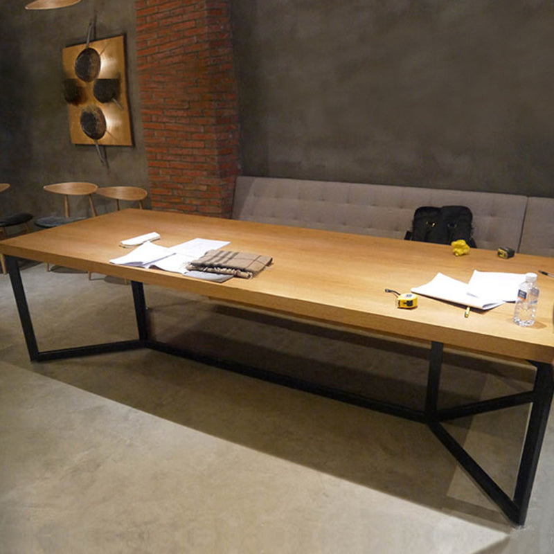 Industrial Rectangle Dining Table Solid Wood Trestle Base Dining Table 70.9"L x 31.5"W x 29.5"H Without Chairs Clearhalo ' dining_table' 'Dining Tables & Seating' 'Dining Tables' 'furn' 'furn_dining_table' 'Furniture' 'furniture_dining_table' 'Kitchen & Dining Furniture' 'kitchen&dining_furn' 'kitchen' 'kitchen_dining_table' 4343060