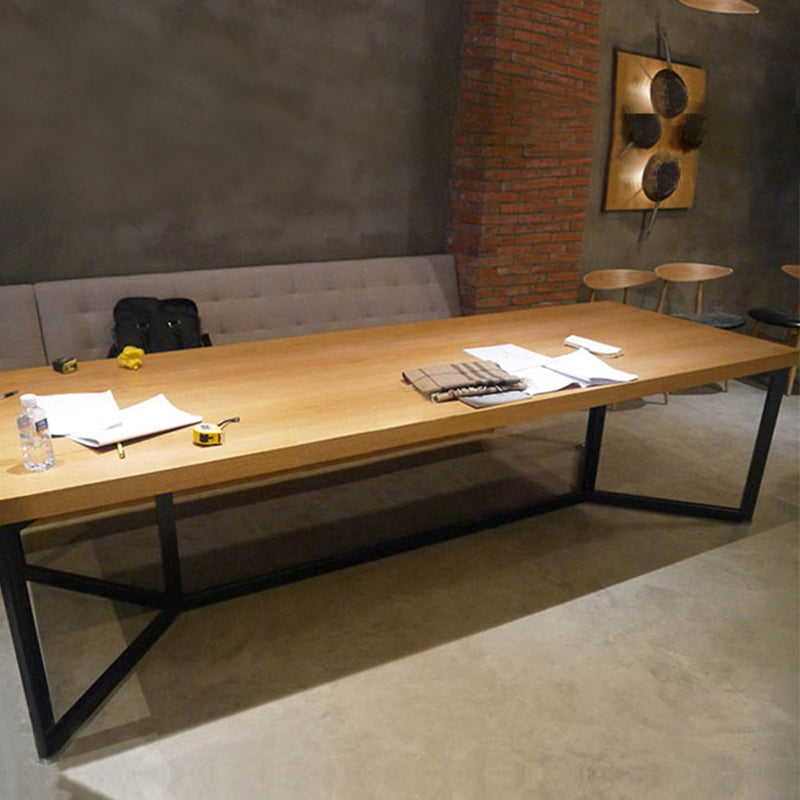 Industrial Rectangle Dining Table Solid Wood Trestle Base Dining Table 55.1"L x 27.6"W x 29.5"H Without Chairs Clearhalo ' dining_table' 'Dining Tables & Seating' 'Dining Tables' 'furn' 'furn_dining_table' 'Furniture' 'furniture_dining_table' 'Kitchen & Dining Furniture' 'kitchen&dining_furn' 'kitchen' 'kitchen_dining_table' 4343062