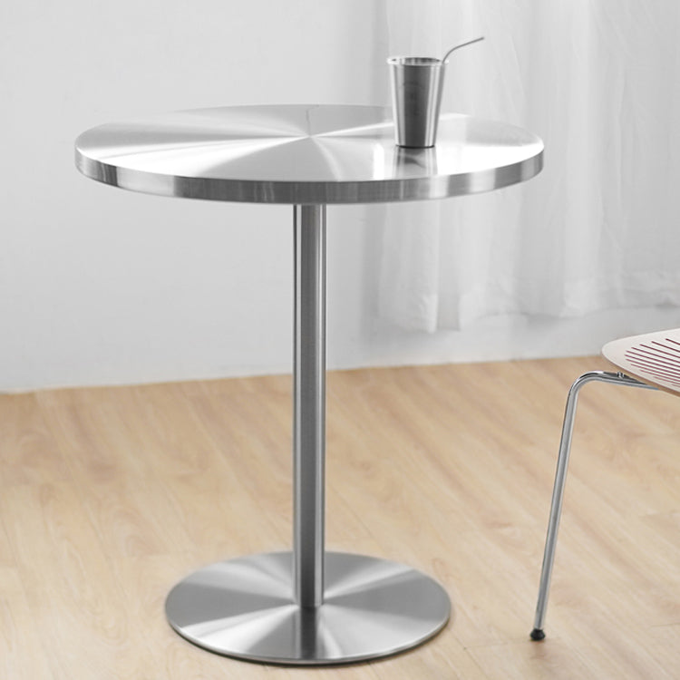 Tulip Base Industrial Dining Table Silver Stainless Steel Fixed Table Round Silver 27.6"L x 27.6"W x 28.7"H Clearhalo ' dining_table' 'Dining Tables & Seating' 'Dining Tables' 'furn' 'furn_dining_table' 'Furniture' 'furniture_dining_table' 'Kitchen & Dining Furniture' 'kitchen&dining_furn' 'kitchen' 'kitchen_dining_table' 4343074