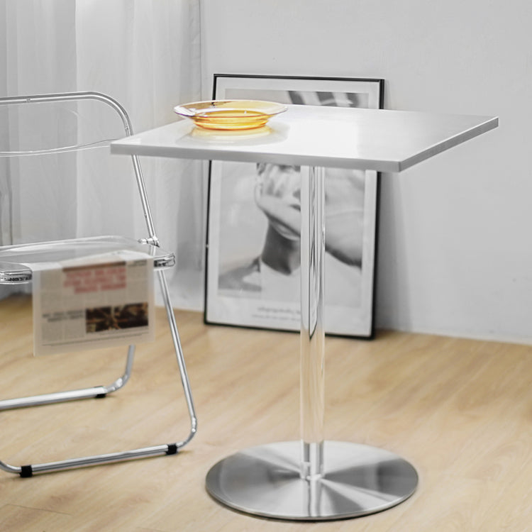 Tulip Base Industrial Dining Table Silver Stainless Steel Fixed Table Square Clear 27.6"L x 27.6"W x 28.7"H Clearhalo ' dining_table' 'Dining Tables & Seating' 'Dining Tables' 'furn' 'furn_dining_table' 'Furniture' 'furniture_dining_table' 'Kitchen & Dining Furniture' 'kitchen&dining_furn' 'kitchen' 'kitchen_dining_table' 4343080