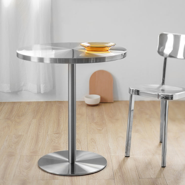 Tulip Base Industrial Dining Table Silver Stainless Steel Fixed Table Clearhalo ' dining_table' 'Dining Tables & Seating' 'Dining Tables' 'furn' 'furn_dining_table' 'Furniture' 'furniture_dining_table' 'Kitchen & Dining Furniture' 'kitchen&dining_furn' 'kitchen' 'kitchen_dining_table' 4343086