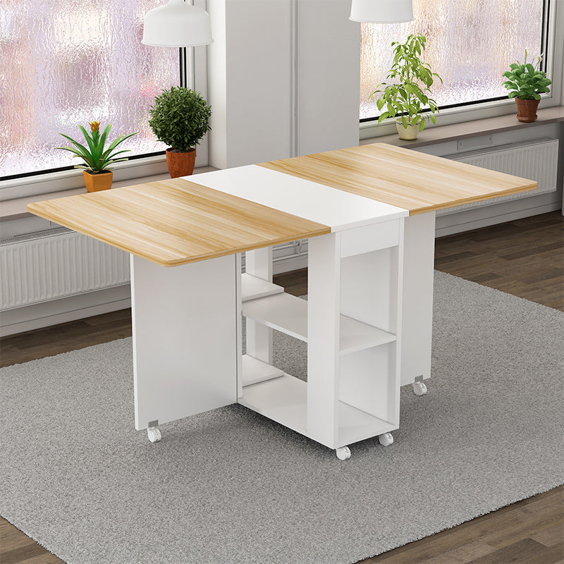 Mid-Century Modern Dining Table Rectangle Drop-Leaf Dining Table for Home Use White Gold 47.2"L x 23.6"W x 29.5"H Without Chairs Clearhalo ' dining_table' 'Dining Tables & Seating' 'Dining Tables' 'furn' 'furn_dining_table' 'Furniture' 'furniture_dining_table' 'Kitchen & Dining Furniture' 'kitchen&dining_furn' 'kitchen' 'kitchen_dining_table' 4343096