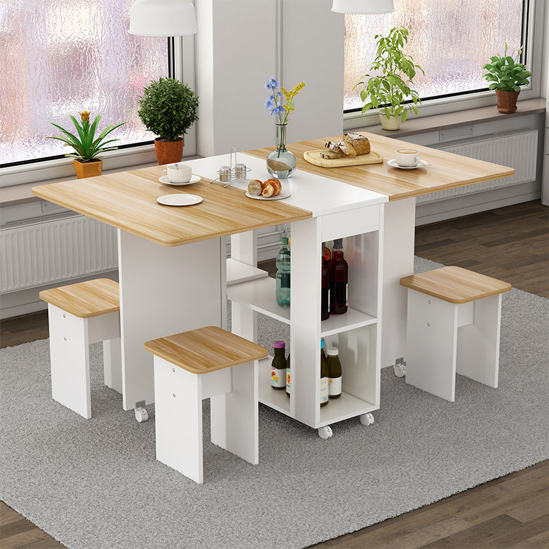 Mid-Century Modern Dining Table Rectangle Drop-Leaf Dining Table for Home Use White Gold 55.1"L x 27.6"W x 29.5"H Without Chairs Clearhalo ' dining_table' 'Dining Tables & Seating' 'Dining Tables' 'furn' 'furn_dining_table' 'Furniture' 'furniture_dining_table' 'Kitchen & Dining Furniture' 'kitchen&dining_furn' 'kitchen' 'kitchen_dining_table' 4343099