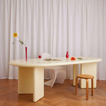 Modern Style Dining Table Oval Solid Wood Dining Table with Double Pedestal Base Yellow Without Chairs Clearhalo ' dining_table' 'Dining Tables & Seating' 'Dining Tables' 'furn' 'furn_dining_table' 'Furniture' 'furniture_dining_table' 'Kitchen & Dining Furniture' 'kitchen&dining_furn' 'kitchen' 'kitchen_dining_table' 4343113