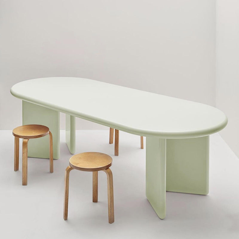Modern Style Dining Table Oval Solid Wood Dining Table with Double Pedestal Base Green 63"L x 27.6"W x 29.5"H Without Chairs Clearhalo ' dining_table' 'Dining Tables & Seating' 'Dining Tables' 'furn' 'furn_dining_table' 'Furniture' 'furniture_dining_table' 'Kitchen & Dining Furniture' 'kitchen&dining_furn' 'kitchen' 'kitchen_dining_table' 4343115