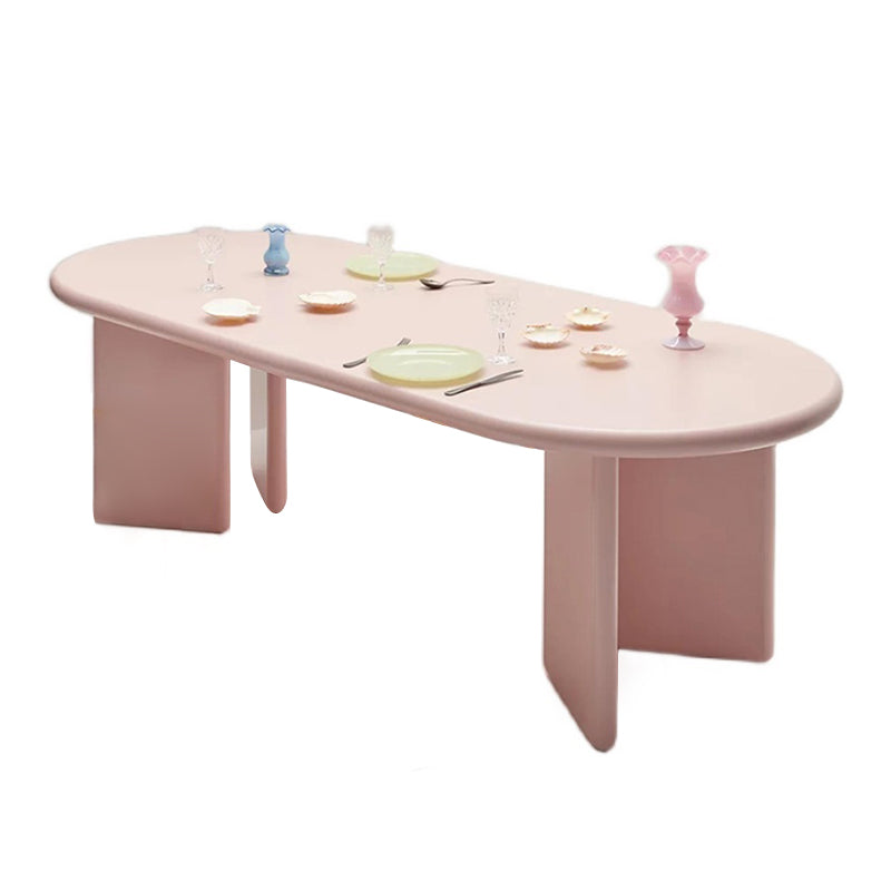 Modern Style Dining Table Oval Solid Wood Dining Table with Double Pedestal Base Pink Without Chairs Clearhalo ' dining_table' 'Dining Tables & Seating' 'Dining Tables' 'furn' 'furn_dining_table' 'Furniture' 'furniture_dining_table' 'Kitchen & Dining Furniture' 'kitchen&dining_furn' 'kitchen' 'kitchen_dining_table' 4343116