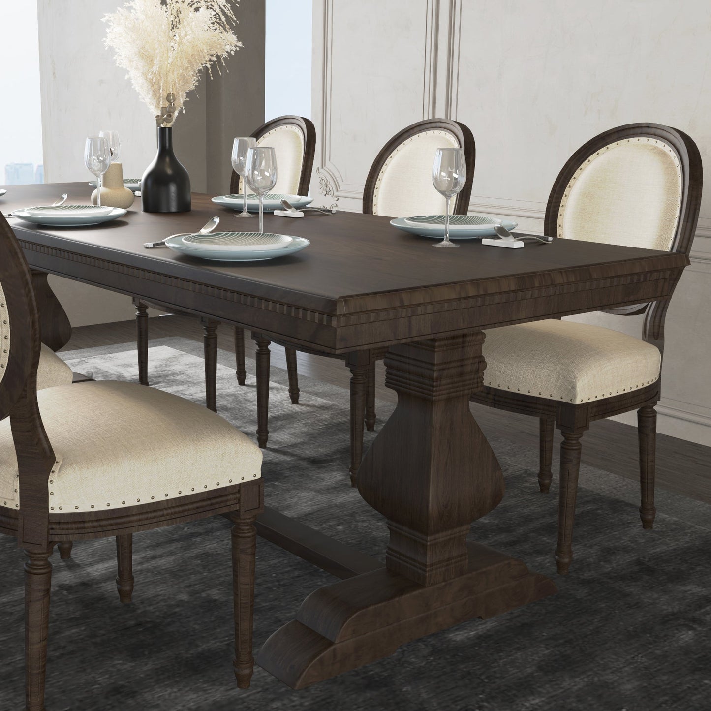 Mid-Century Modern Rectangle Table Solid Wood Dining Table with Trestle Base Clearhalo ' dining_table' 'Dining Tables & Seating' 'Dining Tables' 'furn' 'furn_dining_table' 'Furniture' 'furniture_dining_table' 'Kitchen & Dining Furniture' 'kitchen&dining_furn' 'kitchen' 'kitchen_dining_table' 4343134