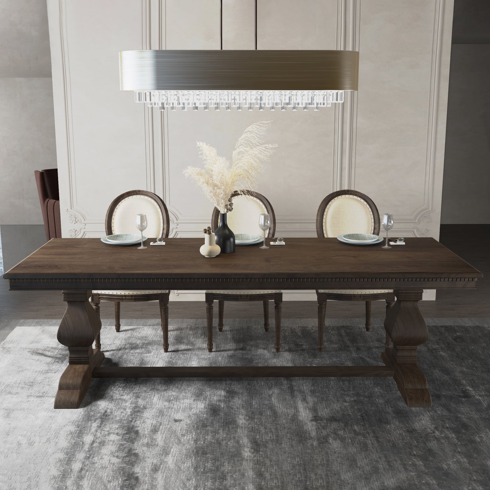 Mid-Century Modern Rectangle Table Solid Wood Dining Table with Trestle Base Clearhalo ' dining_table' 'Dining Tables & Seating' 'Dining Tables' 'furn' 'furn_dining_table' 'Furniture' 'furniture_dining_table' 'Kitchen & Dining Furniture' 'kitchen&dining_furn' 'kitchen' 'kitchen_dining_table' 4343135