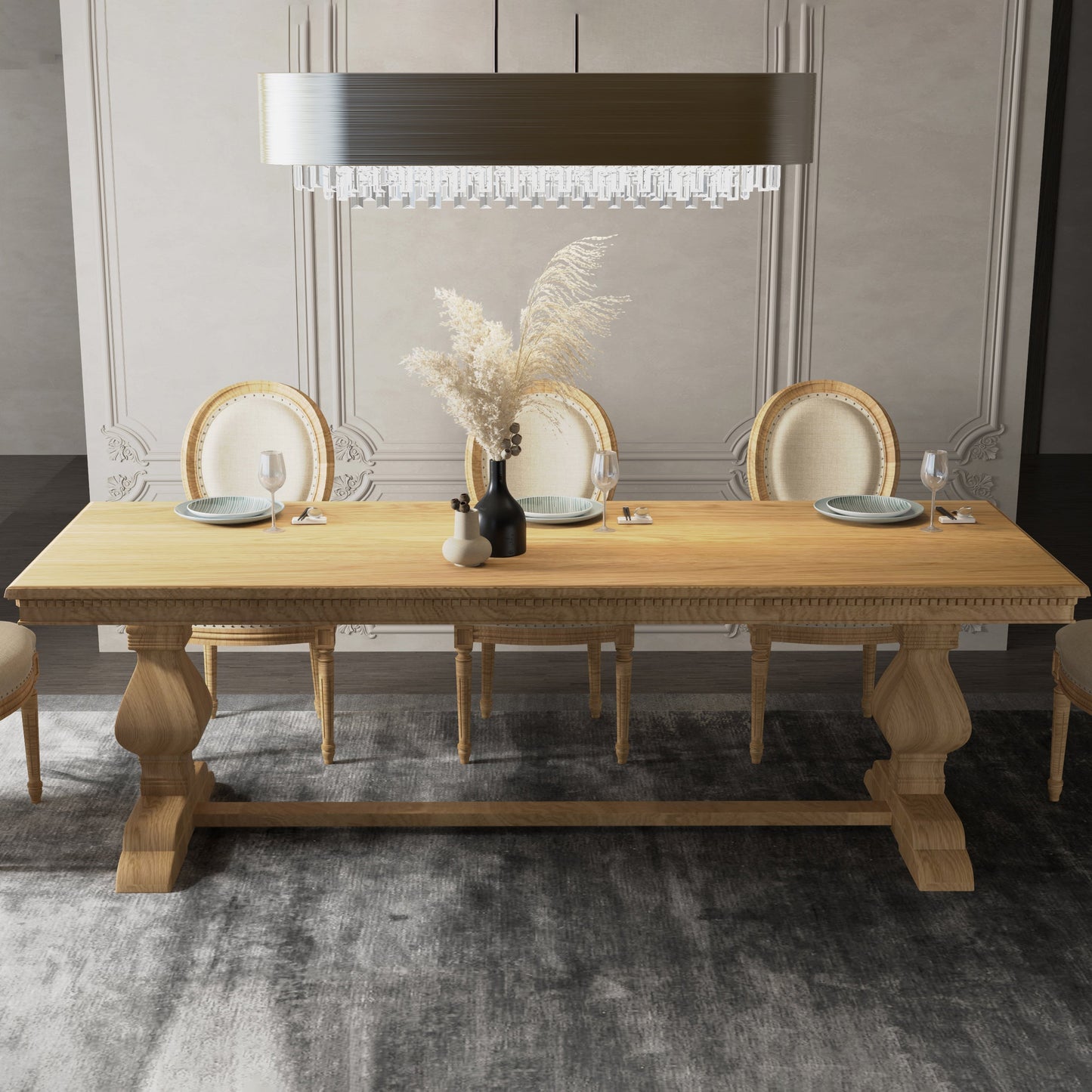 Mid-Century Modern Rectangle Table Solid Wood Dining Table with Trestle Base Clearhalo ' dining_table' 'Dining Tables & Seating' 'Dining Tables' 'furn' 'furn_dining_table' 'Furniture' 'furniture_dining_table' 'Kitchen & Dining Furniture' 'kitchen&dining_furn' 'kitchen' 'kitchen_dining_table' 4343136