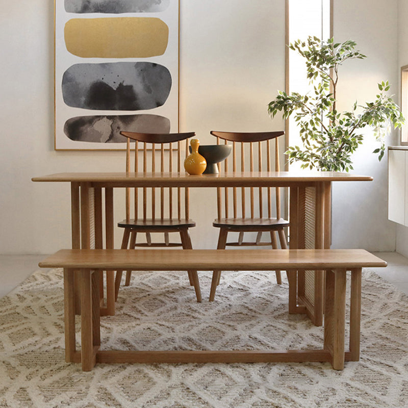 Rectangle Brown Dining Table Solid Wood Dining Table with Double Pedestal Base 55.1"L x 31.5"W x 29.5"H Without Chairs Clearhalo ' dining_table' 'Dining Tables & Seating' 'Dining Tables' 'furn' 'furn_dining_table' 'Furniture' 'furniture_dining_table' 'Kitchen & Dining Furniture' 'kitchen&dining_furn' 'kitchen' 'kitchen_dining_table' 4343144