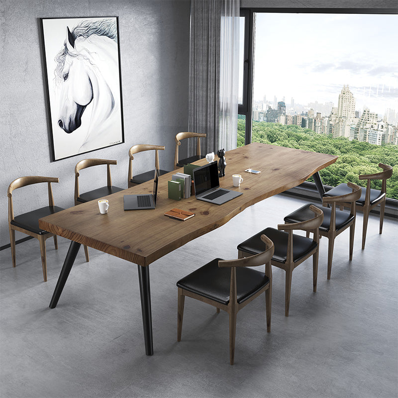 Rectangle 4 Legs Industrial Dining Table Solid Wood Fixed Dining Table 86.6"L x 35.4"W x 29.5"H Without Chairs Clearhalo ' dining_table' 'Dining Tables & Seating' 'Dining Tables' 'furn' 'furn_dining_table' 'Furniture' 'furniture_dining_table' 'Kitchen & Dining Furniture' 'kitchen&dining_furn' 'kitchen' 'kitchen_dining_table' 4343161