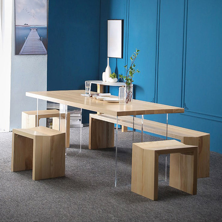 Industrial Solid Wood Dining Table Rectangle Standard Table with Double Pedestal Base 55.1"L x 27.6"W x 29.5"H Without Chairs Clearhalo ' dining_table' 'Dining Tables & Seating' 'Dining Tables' 'furn' 'furn_dining_table' 'Furniture' 'furniture_dining_table' 'Kitchen & Dining Furniture' 'kitchen&dining_furn' 'kitchen' 'kitchen_dining_table' 4343212