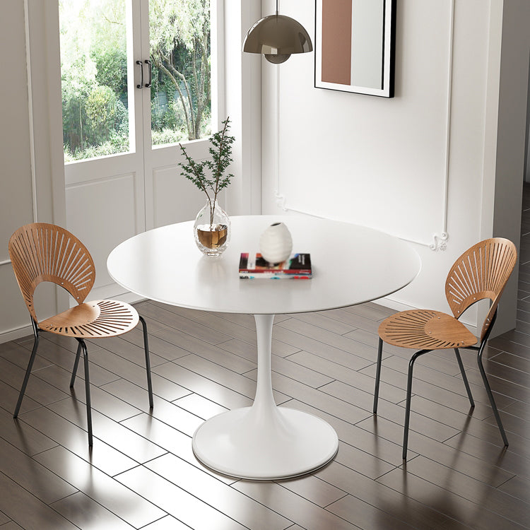 Contemporary Style Dinette Table Round Stone Furniture with Tulip Base White Without Chairs Clearhalo ' dining_table' 'Dining Tables & Seating' 'Dining Tables' 'furn' 'furn_dining_table' 'Furniture' 'furniture_dining_table' 'Kitchen & Dining Furniture' 'kitchen&dining_furn' 'kitchen' 'kitchen_dining_table' 4343229