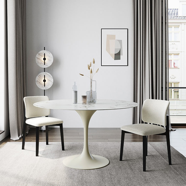 Contemporary Style Dinette Table Round Stone Furniture with Tulip Base Beige 39.4"L x 39.4"W x 29.1"H Without Chairs Clearhalo ' dining_table' 'Dining Tables & Seating' 'Dining Tables' 'furn' 'furn_dining_table' 'Furniture' 'furniture_dining_table' 'Kitchen & Dining Furniture' 'kitchen&dining_furn' 'kitchen' 'kitchen_dining_table' 4343230