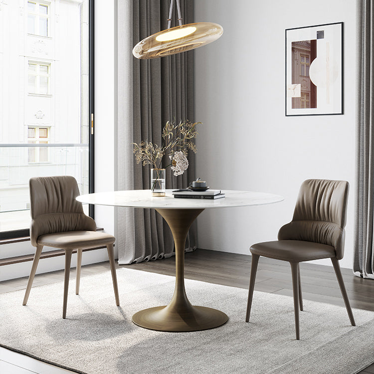 Contemporary Style Dinette Table Round Stone Furniture with Tulip Base Bronze Without Chairs Clearhalo ' dining_table' 'Dining Tables & Seating' 'Dining Tables' 'furn' 'furn_dining_table' 'Furniture' 'furniture_dining_table' 'Kitchen & Dining Furniture' 'kitchen&dining_furn' 'kitchen' 'kitchen_dining_table' 4343232