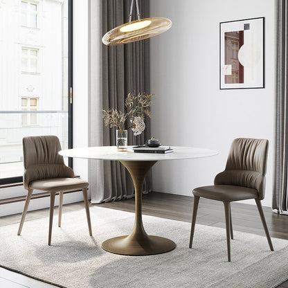 Contemporary Style Dinette Table Round Stone Furniture with Tulip Base Bronze Without Chairs Clearhalo ' dining_table' 'Dining Tables & Seating' 'Dining Tables' 'furn' 'furn_dining_table' 'Furniture' 'furniture_dining_table' 'Kitchen & Dining Furniture' 'kitchen&dining_furn' 'kitchen' 'kitchen_dining_table' 4343232
