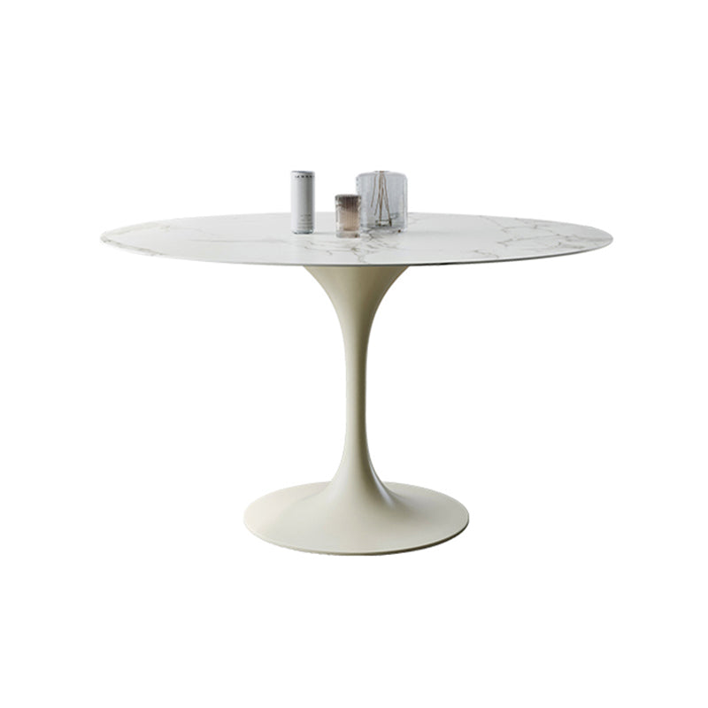 Contemporary Style Dinette Table Round Stone Furniture with Tulip Base Beige 47.2"L x 47.2"W x 29.1"H Without Chairs Clearhalo ' dining_table' 'Dining Tables & Seating' 'Dining Tables' 'furn' 'furn_dining_table' 'Furniture' 'furniture_dining_table' 'Kitchen & Dining Furniture' 'kitchen&dining_furn' 'kitchen' 'kitchen_dining_table' 4343233
