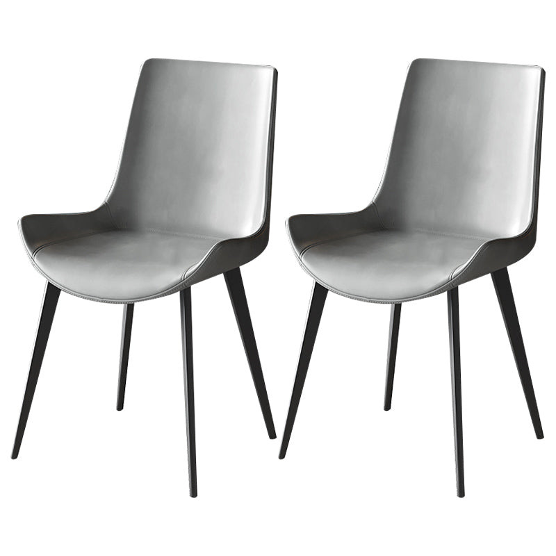 Contemporary Leather Dining Arm Chairs Solid Back Dining Side Chairs (Set of 2) Grey Clearhalo ' kitchen&dining_furn' 'Dining Chairs' 'Dining Tables & Seating' 'dining_chair' 'furn' 'furn_dining_chair' 'Furniture' 'furniture_dining_chair' 'Kitchen & Dining Furniture' 'kitchen' 4343256