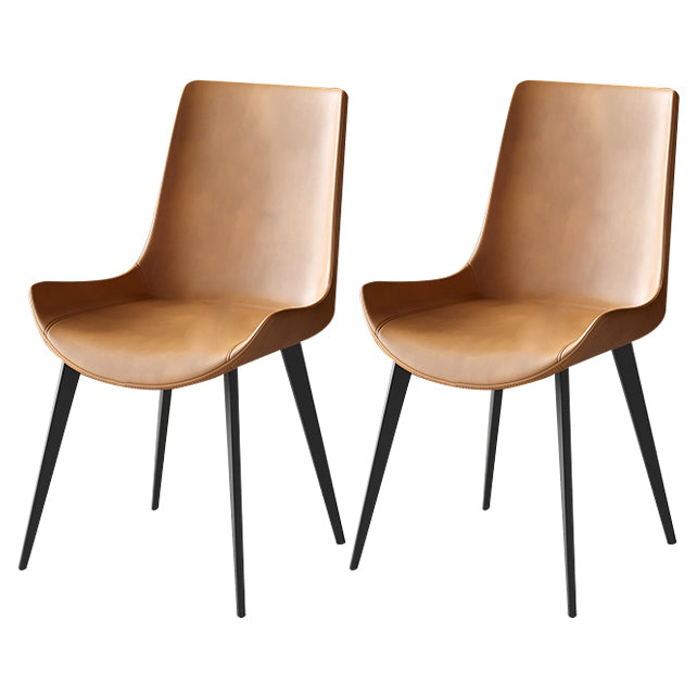 Contemporary Leather Dining Arm Chairs Solid Back Dining Side Chairs (Set of 2) Orange Clearhalo ' kitchen&dining_furn' 'Dining Chairs' 'Dining Tables & Seating' 'dining_chair' 'furn' 'furn_dining_chair' 'Furniture' 'furniture_dining_chair' 'Kitchen & Dining Furniture' 'kitchen' 4343259