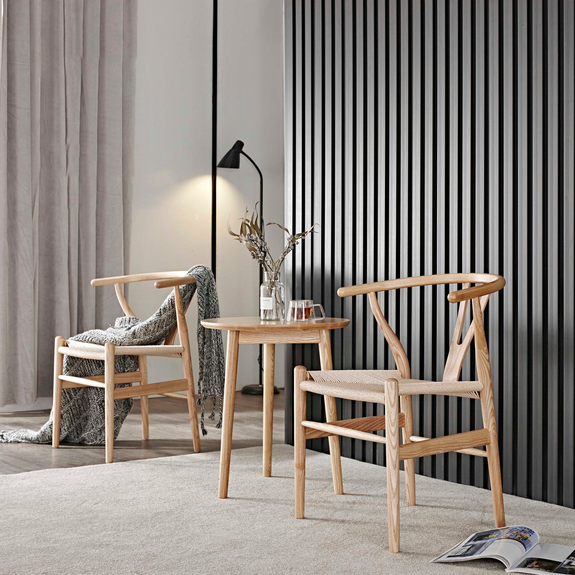 Contemporary Home Wood Arm Chair Natural Wishbone Dining Chair (Set of 2) Clearhalo ' kitchen&dining_furn' 'Dining Chairs' 'Dining Tables & Seating' 'dining_chair' 'furn' 'furn_dining_chair' 'Furniture' 'furniture_dining_chair' 'Kitchen & Dining Furniture' 'kitchen' 4343271