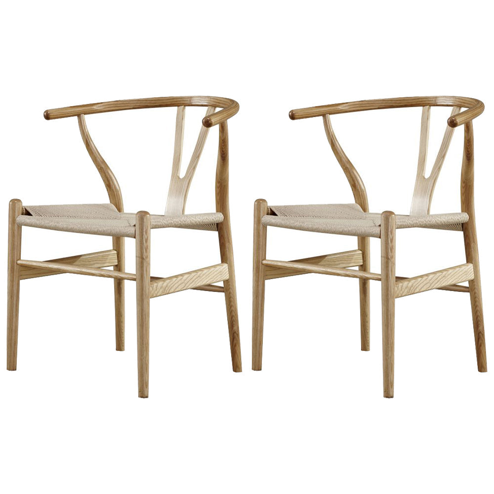 Contemporary Home Wood Arm Chair Natural Wishbone Dining Chair (Set of 2) Natural Wood White Clearhalo ' kitchen&dining_furn' 'Dining Chairs' 'Dining Tables & Seating' 'dining_chair' 'furn' 'furn_dining_chair' 'Furniture' 'furniture_dining_chair' 'Kitchen & Dining Furniture' 'kitchen' 4343289
