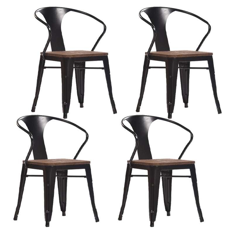Industrial Dining Arm Chairs Stackable Armchair with Metal Legs (Set of 4) Gloss Black Clearhalo ' kitchen&dining_furn' 'Dining Chairs' 'Dining Tables & Seating' 'dining_chair' 'furn' 'furn_dining_chair' 'Furniture' 'furniture_dining_chair' 'Kitchen & Dining Furniture' 'kitchen' 4343309