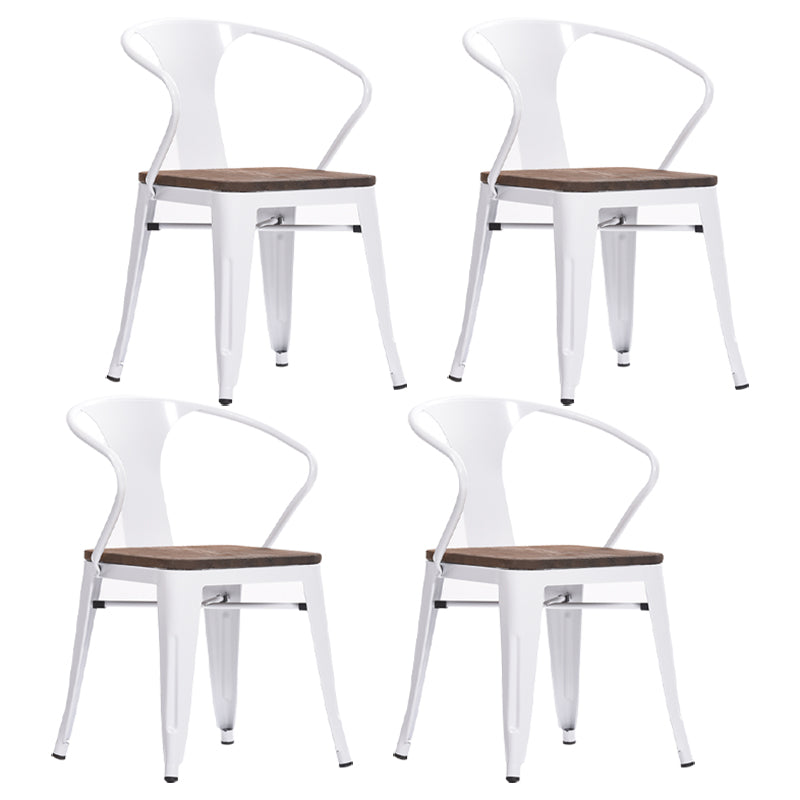 Industrial Dining Arm Chairs Stackable Armchair with Metal Legs (Set of 4) Gloss White Clearhalo ' kitchen&dining_furn' 'Dining Chairs' 'Dining Tables & Seating' 'dining_chair' 'furn' 'furn_dining_chair' 'Furniture' 'furniture_dining_chair' 'Kitchen & Dining Furniture' 'kitchen' 4343310