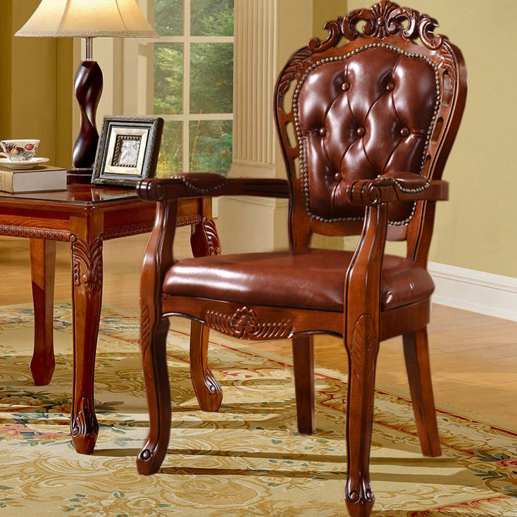 Upholstered Victorian Dining Armchairs Tufted Arm Chairs with Wood Legs (Set of 2) Clearhalo ' kitchen&dining_furn' 'Dining Chairs' 'Dining Tables & Seating' 'dining_chair' 'furn' 'furn_dining_chair' 'Furniture' 'furniture_dining_chair' 'Kitchen & Dining Furniture' 'kitchen' 4343314