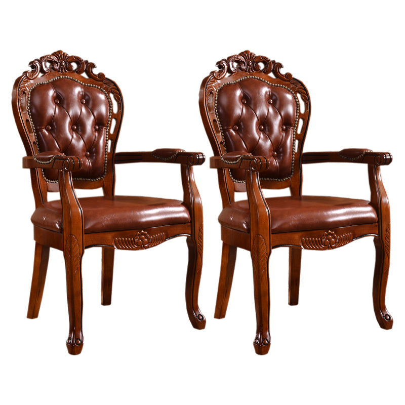 Upholstered Victorian Dining Armchairs Tufted Arm Chairs with Wood Legs (Set of 2) Light Brown Clearhalo ' kitchen&dining_furn' 'Dining Chairs' 'Dining Tables & Seating' 'dining_chair' 'furn' 'furn_dining_chair' 'Furniture' 'furniture_dining_chair' 'Kitchen & Dining Furniture' 'kitchen' 4343315