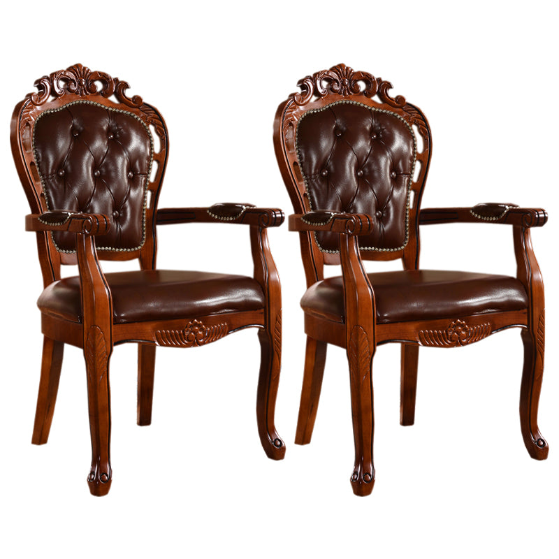 Upholstered Victorian Dining Armchairs Tufted Arm Chairs with Wood Legs (Set of 2) Dark Brown Clearhalo ' kitchen&dining_furn' 'Dining Chairs' 'Dining Tables & Seating' 'dining_chair' 'furn' 'furn_dining_chair' 'Furniture' 'furniture_dining_chair' 'Kitchen & Dining Furniture' 'kitchen' 4343316