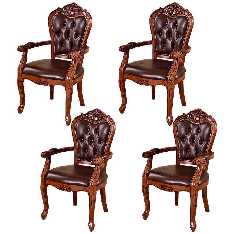 Scandinavian Style Ash Wood Chair Set Kitchen Open Back Dining Arm Chairs Dark Brown 4 Piece Set Clearhalo ' kitchen&dining_furn' 'Dining Chairs' 'Dining Tables & Seating' 'dining_chair' 'furn' 'furn_dining_chair' 'Furniture' 'furniture_dining_chair' 'Kitchen & Dining Furniture' 'kitchen' 4343345