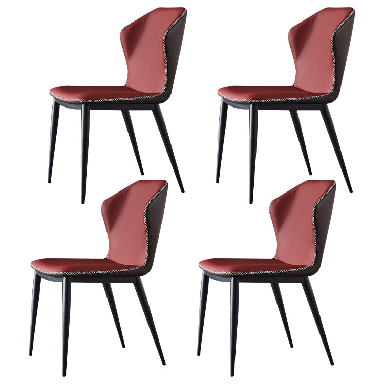 Industrial Style Wingback Chair Leather Dining Armless Side Chairs (Set of 4) Red-Gray Clearhalo ' kitchen&dining_furn' 'Dining Chairs' 'Dining Tables & Seating' 'dining_chair' 'furn' 'furn_dining_chair' 'Furniture' 'furniture_dining_chair' 'Kitchen & Dining Furniture' 'kitchen' 4343390