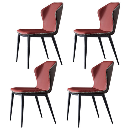 Industrial Style Wingback Chair Leather Dining Armless Side Chairs (Set of 4) Red-Gray Clearhalo ' kitchen&dining_furn' 'Dining Chairs' 'Dining Tables & Seating' 'dining_chair' 'furn' 'furn_dining_chair' 'Furniture' 'furniture_dining_chair' 'Kitchen & Dining Furniture' 'kitchen' 4343390