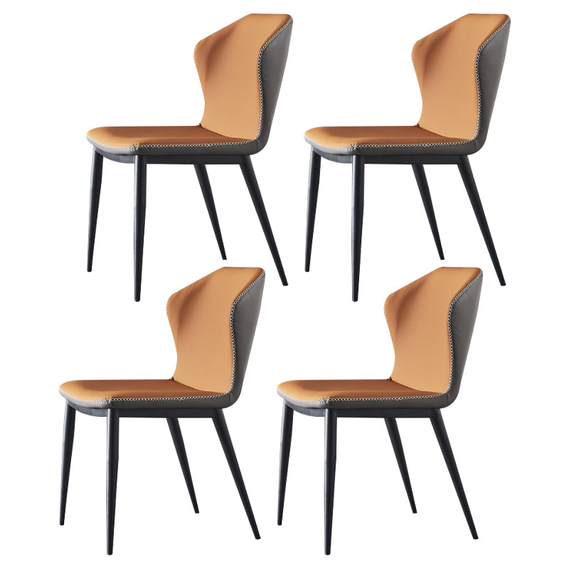 Industrial Style Wingback Chair Leather Dining Armless Side Chairs (Set of 4) Gray-Orange Clearhalo ' kitchen&dining_furn' 'Dining Chairs' 'Dining Tables & Seating' 'dining_chair' 'furn' 'furn_dining_chair' 'Furniture' 'furniture_dining_chair' 'Kitchen & Dining Furniture' 'kitchen' 4343392