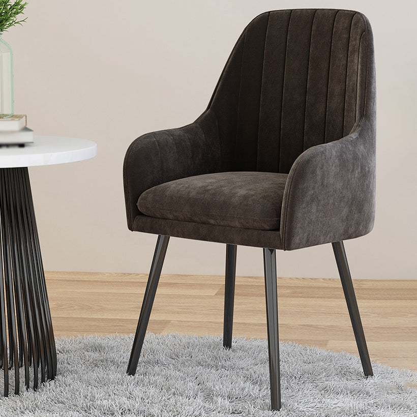 Scandinavian Style Upholstered Arm Dining Chair Solid Back Single Dining Chair for Home Dark Gray Black Clearhalo ' kitchen&dining_furn' 'Dining Chairs' 'Dining Tables & Seating' 'dining_chair' 'furn' 'furn_dining_chair' 'Furniture' 'furniture_dining_chair' 'Kitchen & Dining Furniture' 'kitchen' 4343409