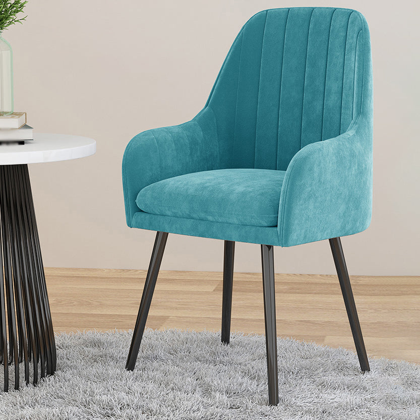 Scandinavian Style Upholstered Arm Dining Chair Solid Back Single Dining Chair for Home Lake Blue Black Clearhalo ' kitchen&dining_furn' 'Dining Chairs' 'Dining Tables & Seating' 'dining_chair' 'furn' 'furn_dining_chair' 'Furniture' 'furniture_dining_chair' 'Kitchen & Dining Furniture' 'kitchen' 4343417