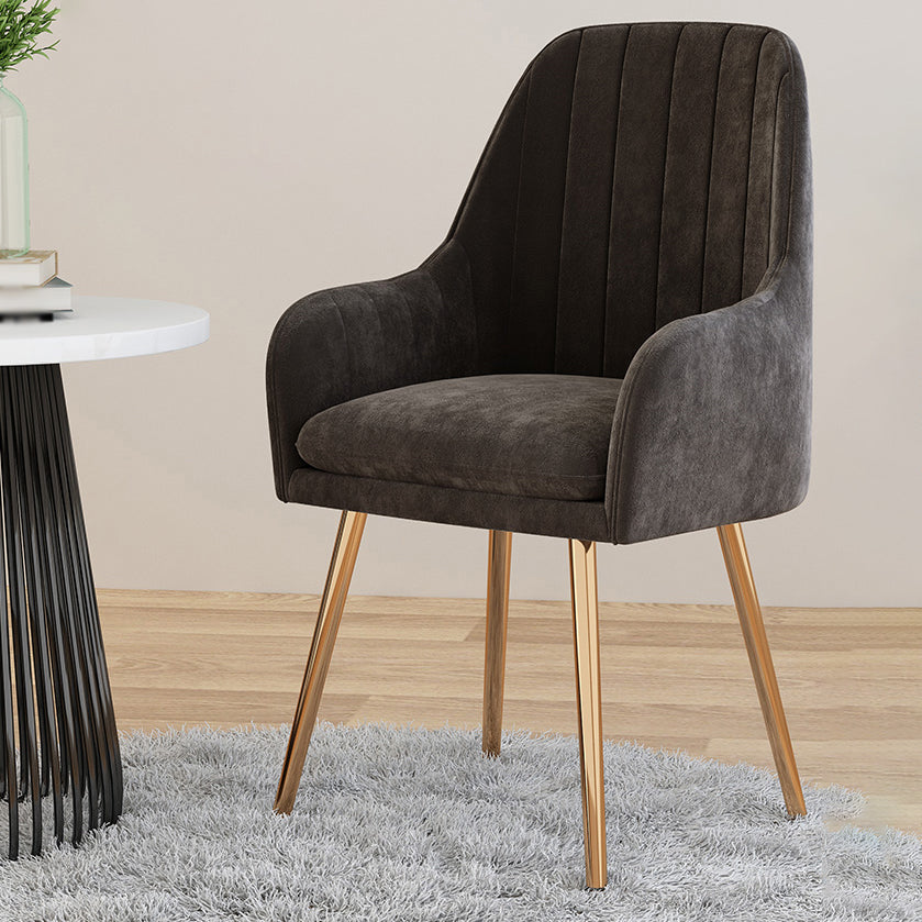 Scandinavian Style Upholstered Arm Dining Chair Solid Back Single Dining Chair for Home Dark Gray Brass Gold Clearhalo ' kitchen&dining_furn' 'Dining Chairs' 'Dining Tables & Seating' 'dining_chair' 'furn' 'furn_dining_chair' 'Furniture' 'furniture_dining_chair' 'Kitchen & Dining Furniture' 'kitchen' 4343422