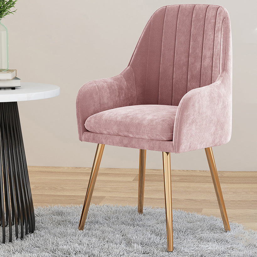 Scandinavian Style Upholstered Arm Dining Chair Solid Back Single Dining Chair for Home Pink Brass Gold Clearhalo ' kitchen&dining_furn' 'Dining Chairs' 'Dining Tables & Seating' 'dining_chair' 'furn' 'furn_dining_chair' 'Furniture' 'furniture_dining_chair' 'Kitchen & Dining Furniture' 'kitchen' 4343423