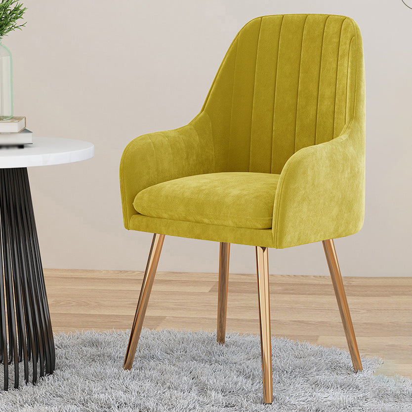 Scandinavian Style Upholstered Arm Dining Chair Solid Back Single Dining Chair for Home Yellow Brass Gold Clearhalo ' kitchen&dining_furn' 'Dining Chairs' 'Dining Tables & Seating' 'dining_chair' 'furn' 'furn_dining_chair' 'Furniture' 'furniture_dining_chair' 'Kitchen & Dining Furniture' 'kitchen' 4343426