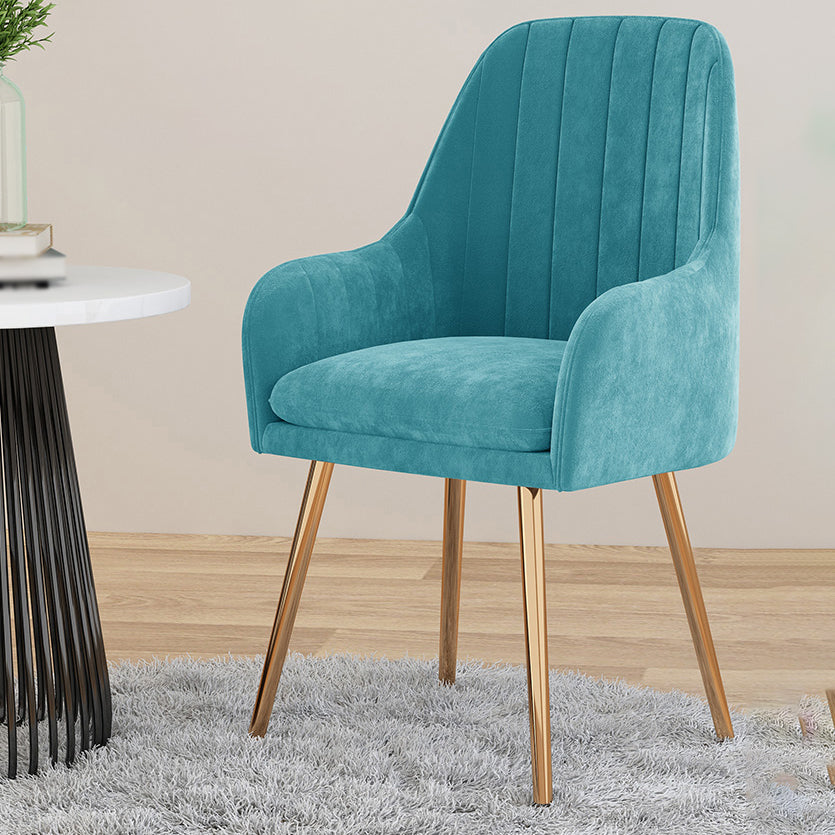 Scandinavian Style Upholstered Arm Dining Chair Solid Back Single Dining Chair for Home Lake Blue Brass Gold Clearhalo ' kitchen&dining_furn' 'Dining Chairs' 'Dining Tables & Seating' 'dining_chair' 'furn' 'furn_dining_chair' 'Furniture' 'furniture_dining_chair' 'Kitchen & Dining Furniture' 'kitchen' 4343430