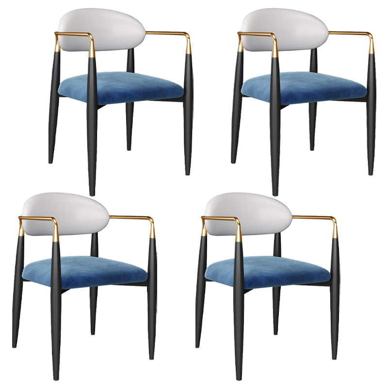 Designer Style Dining Arm Chair Upholstered Matte Finish Open Back Dining Chair White-Blue 4 Piece Set Clearhalo ' kitchen&dining_furn' 'Dining Chairs' 'Dining Tables & Seating' 'dining_chair' 'furn' 'furn_dining_chair' 'Furniture' 'furniture_dining_chair' 'Kitchen & Dining Furniture' 'kitchen' 4343538