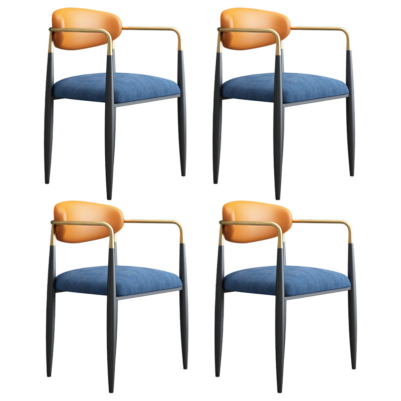 Designer Style Dining Arm Chair Upholstered Matte Finish Open Back Dining Chair Blue-Orange 4 Piece Set Clearhalo ' kitchen&dining_furn' 'Dining Chairs' 'Dining Tables & Seating' 'dining_chair' 'furn' 'furn_dining_chair' 'Furniture' 'furniture_dining_chair' 'Kitchen & Dining Furniture' 'kitchen' 4343543